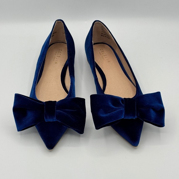 Cecelia New York Brie Navy Velvet Bow Flats Women's 6.5 Pointed Toe - Picture 6 of 10
